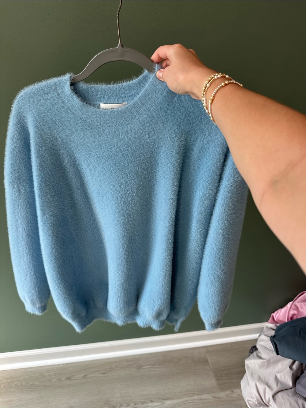 Hello Molly Light Blue Fuzzy Crewneck Sweater